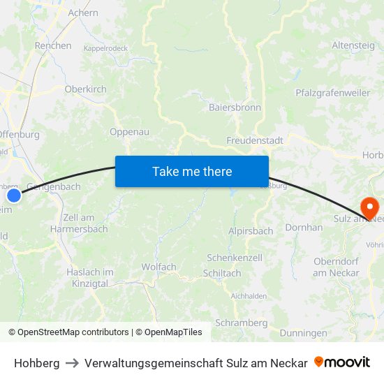 Hohberg to Verwaltungsgemeinschaft Sulz am Neckar map