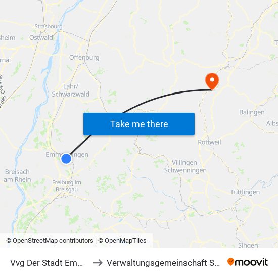 Vvg Der Stadt Emmendingen to Verwaltungsgemeinschaft Sulz am Neckar map