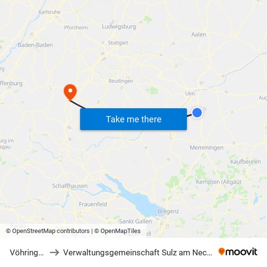 Vöhringen to Verwaltungsgemeinschaft Sulz am Neckar map