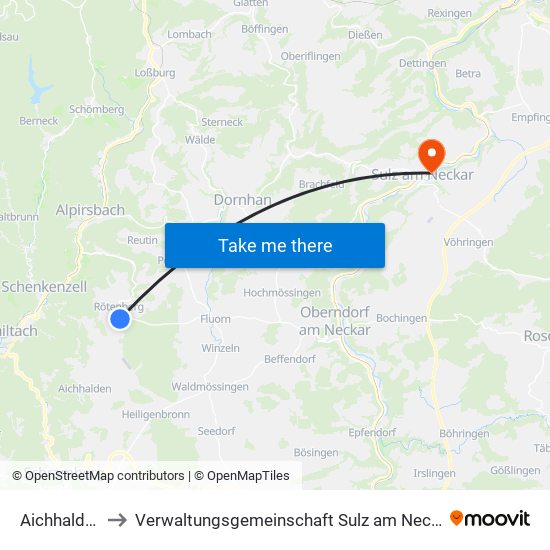 Aichhalden to Verwaltungsgemeinschaft Sulz am Neckar map
