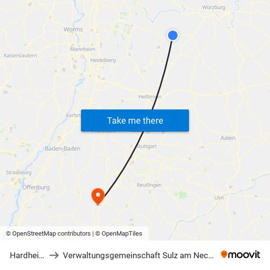 Hardheim to Verwaltungsgemeinschaft Sulz am Neckar map