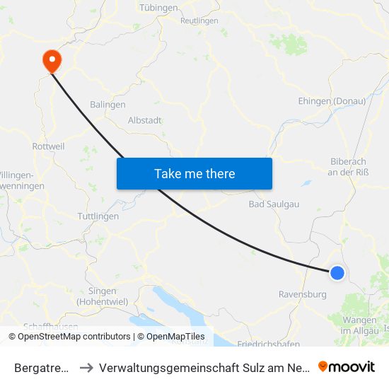 Bergatreute to Verwaltungsgemeinschaft Sulz am Neckar map