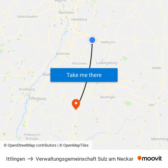 Ittlingen to Verwaltungsgemeinschaft Sulz am Neckar map