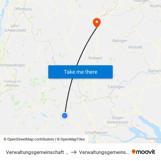 Verwaltungsgemeinschaft Bonndorf Im Schwarzwald to Verwaltungsgemeinschaft Sulz am Neckar map