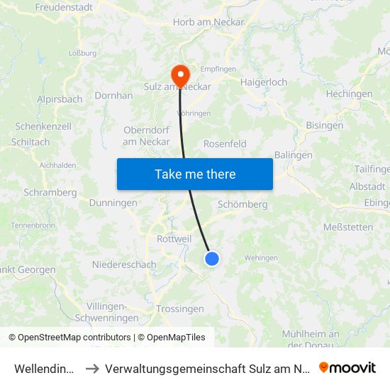 Wellendingen to Verwaltungsgemeinschaft Sulz am Neckar map