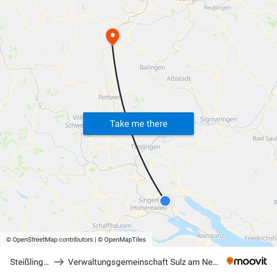 Steißlingen to Verwaltungsgemeinschaft Sulz am Neckar map