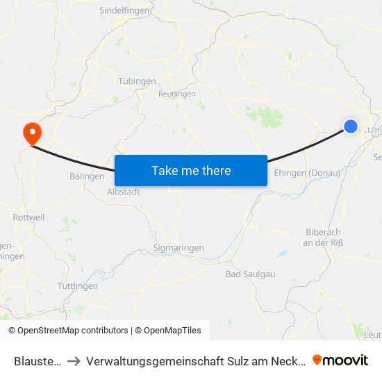 Blaustein to Verwaltungsgemeinschaft Sulz am Neckar map