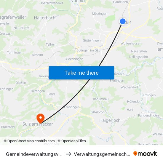 Gemeindeverwaltungsverband Oberes Gäu to Verwaltungsgemeinschaft Sulz am Neckar map