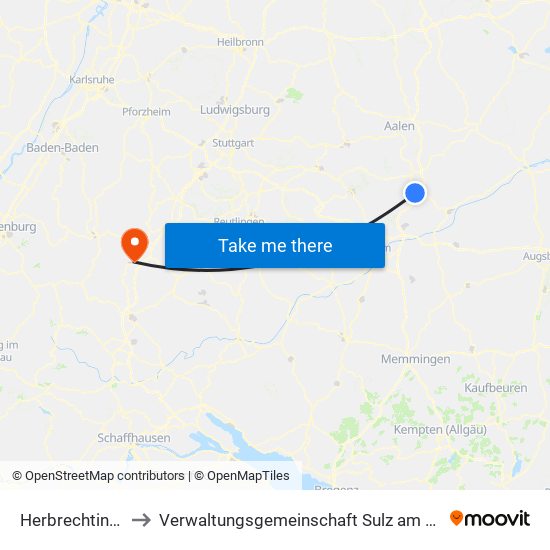 Herbrechtingen to Verwaltungsgemeinschaft Sulz am Neckar map