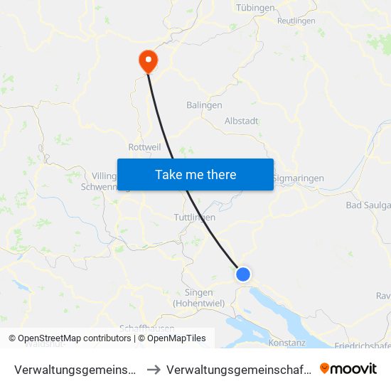 Verwaltungsgemeinschaft Stockach to Verwaltungsgemeinschaft Sulz am Neckar map