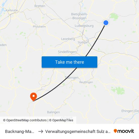 Backnang-Maubach to Verwaltungsgemeinschaft Sulz am Neckar map