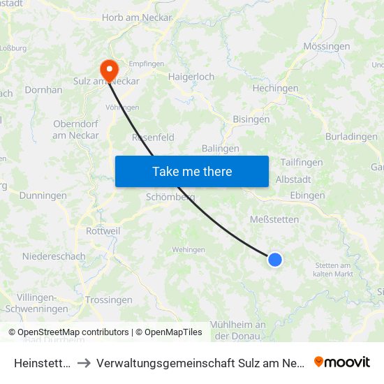 Heinstetten to Verwaltungsgemeinschaft Sulz am Neckar map