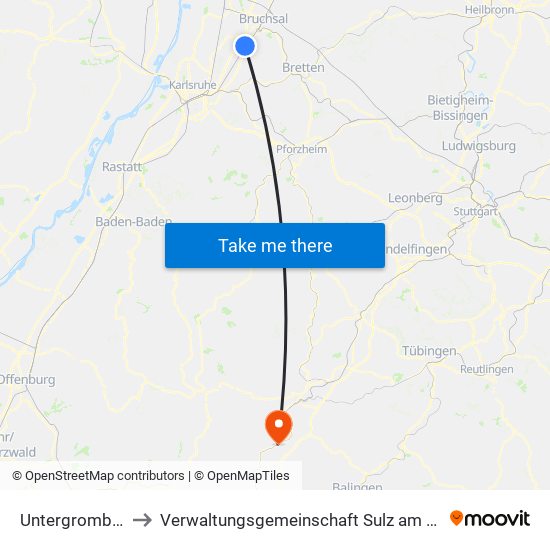 Untergrombach to Verwaltungsgemeinschaft Sulz am Neckar map