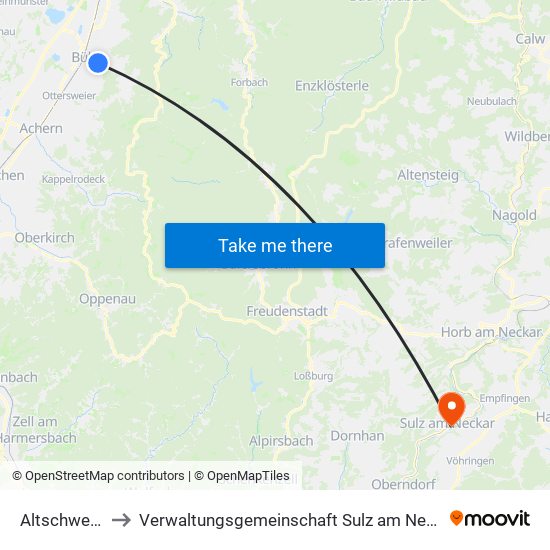 Altschweier to Verwaltungsgemeinschaft Sulz am Neckar map