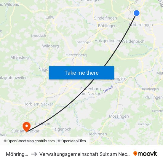 Möhringen to Verwaltungsgemeinschaft Sulz am Neckar map
