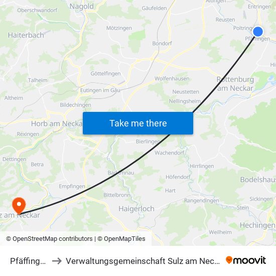 Pfäffingen to Verwaltungsgemeinschaft Sulz am Neckar map