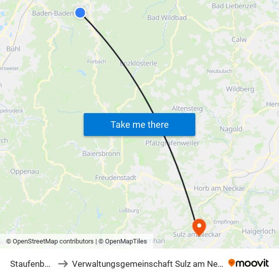 Staufenberg to Verwaltungsgemeinschaft Sulz am Neckar map