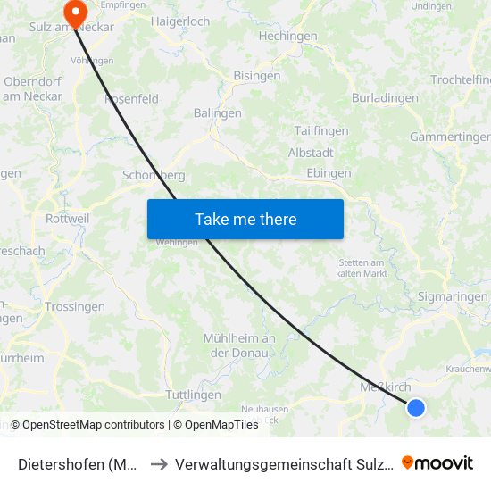 Dietershofen (Meßkirch) to Verwaltungsgemeinschaft Sulz am Neckar map