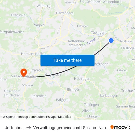 Jettenburg to Verwaltungsgemeinschaft Sulz am Neckar map
