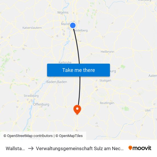 Wallstadt to Verwaltungsgemeinschaft Sulz am Neckar map