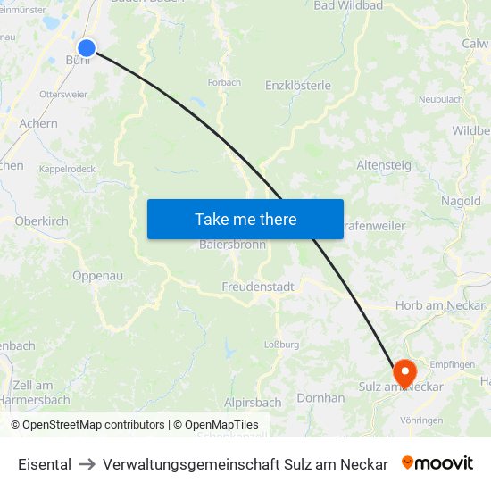 Eisental to Verwaltungsgemeinschaft Sulz am Neckar map