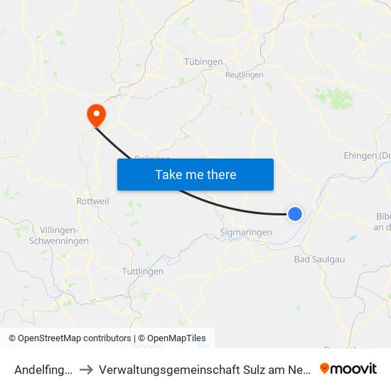 Andelfingen to Verwaltungsgemeinschaft Sulz am Neckar map