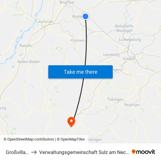 Großvillars to Verwaltungsgemeinschaft Sulz am Neckar map