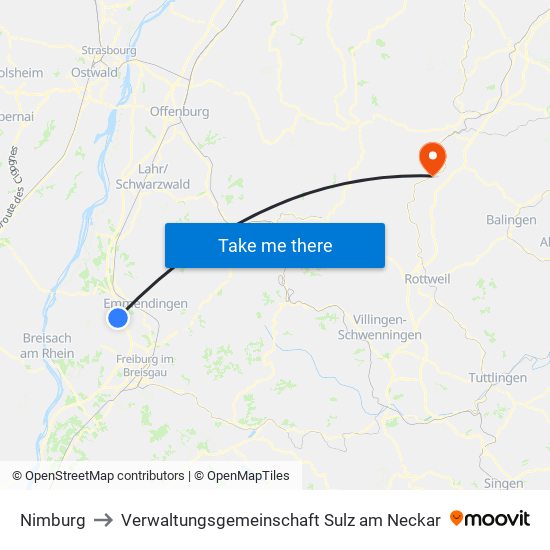 Nimburg to Verwaltungsgemeinschaft Sulz am Neckar map