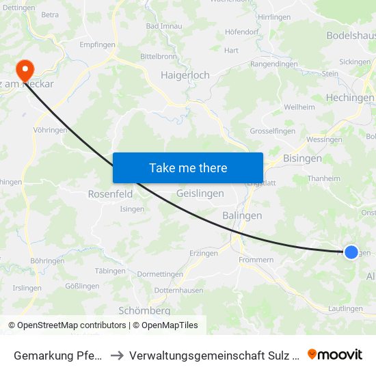 Gemarkung Pfeffingen to Verwaltungsgemeinschaft Sulz am Neckar map