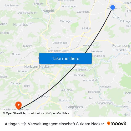 Altingen to Verwaltungsgemeinschaft Sulz am Neckar map