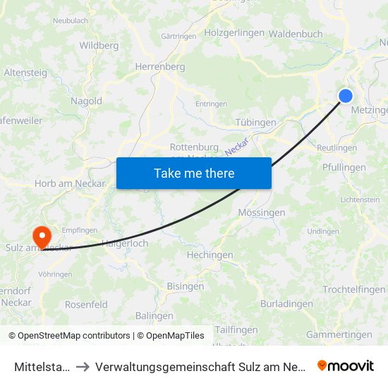 Mittelstadt to Verwaltungsgemeinschaft Sulz am Neckar map