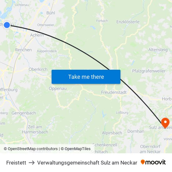 Freistett to Verwaltungsgemeinschaft Sulz am Neckar map