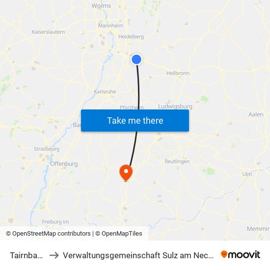 Tairnbach to Verwaltungsgemeinschaft Sulz am Neckar map