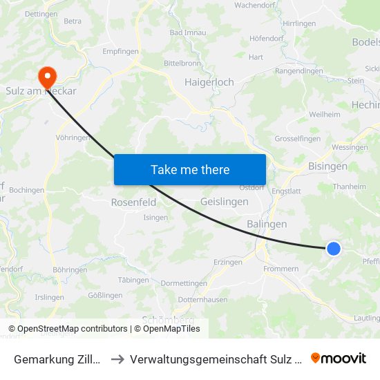 Gemarkung Zillhausen to Verwaltungsgemeinschaft Sulz am Neckar map