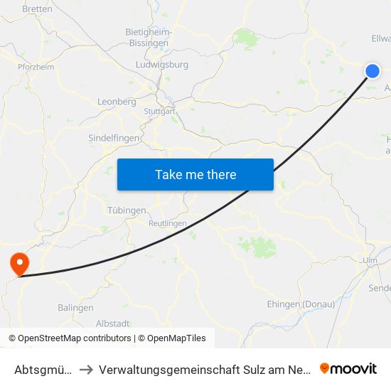 Abtsgmünd to Verwaltungsgemeinschaft Sulz am Neckar map