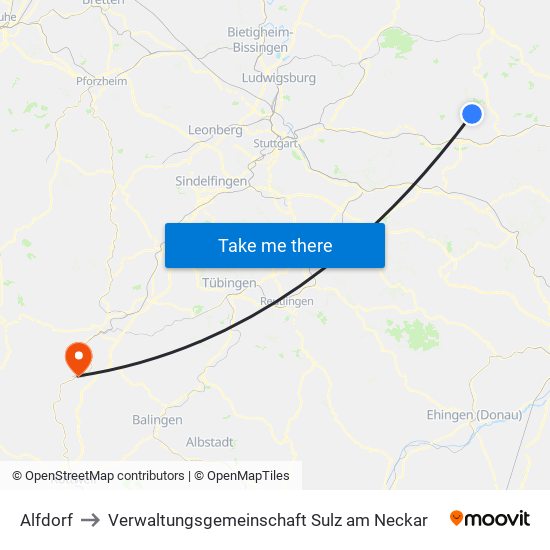 Alfdorf to Verwaltungsgemeinschaft Sulz am Neckar map