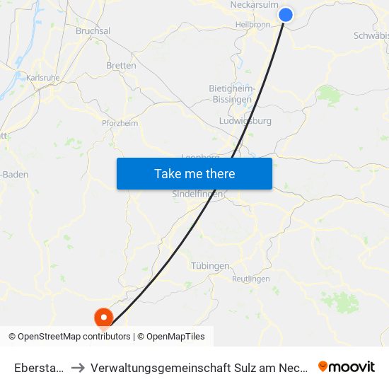 Eberstadt to Verwaltungsgemeinschaft Sulz am Neckar map