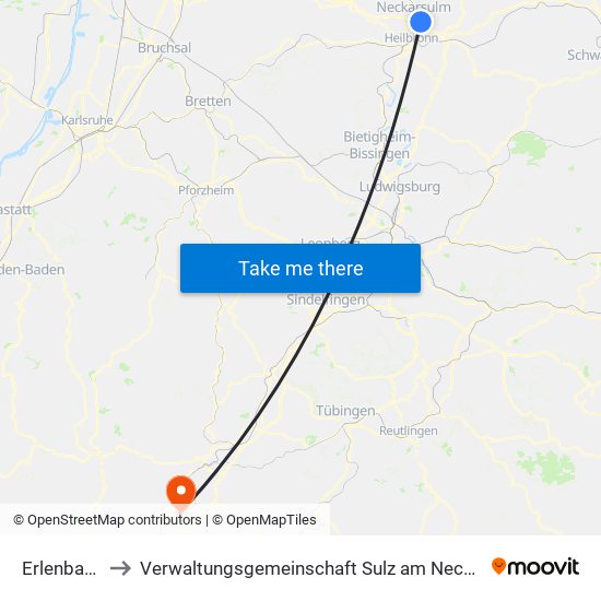 Erlenbach to Verwaltungsgemeinschaft Sulz am Neckar map