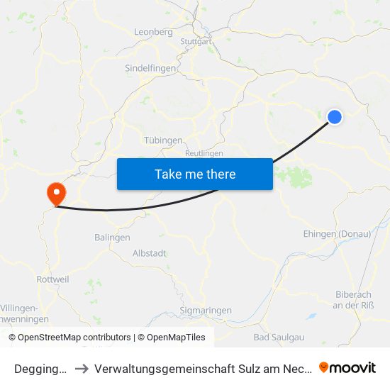 Deggingen to Verwaltungsgemeinschaft Sulz am Neckar map