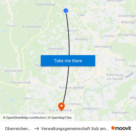 Oberreichenbach to Verwaltungsgemeinschaft Sulz am Neckar map