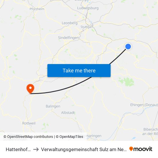 Hattenhofen to Verwaltungsgemeinschaft Sulz am Neckar map