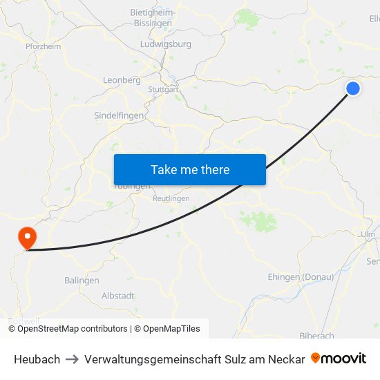 Heubach to Verwaltungsgemeinschaft Sulz am Neckar map