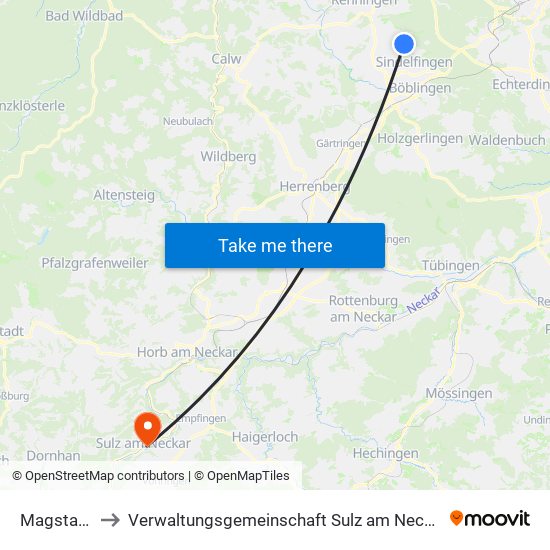 Magstadt to Verwaltungsgemeinschaft Sulz am Neckar map