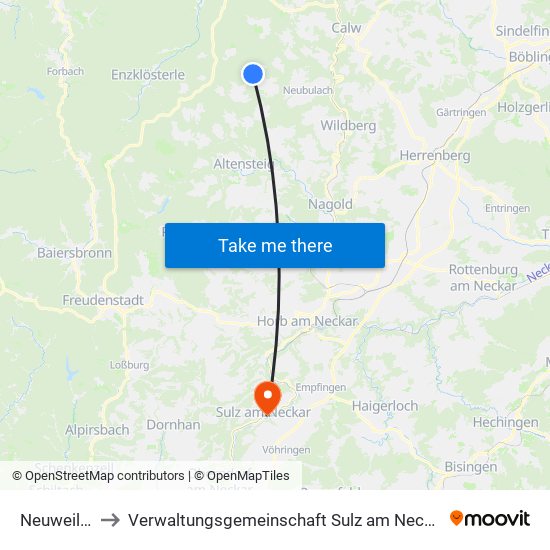 Neuweiler to Verwaltungsgemeinschaft Sulz am Neckar map