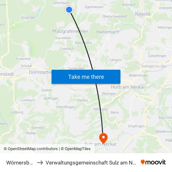 Wörnersberg to Verwaltungsgemeinschaft Sulz am Neckar map