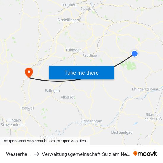 Westerheim to Verwaltungsgemeinschaft Sulz am Neckar map