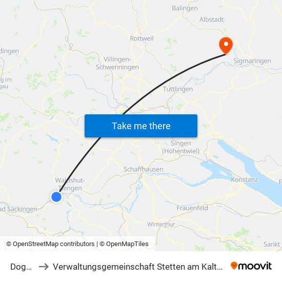 Dogern to Verwaltungsgemeinschaft Stetten am Kalten Markt map