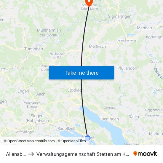 Allensbach to Verwaltungsgemeinschaft Stetten am Kalten Markt map