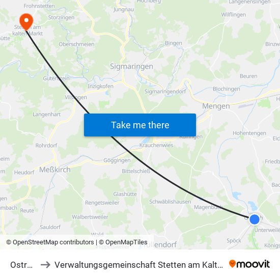 Ostrach to Verwaltungsgemeinschaft Stetten am Kalten Markt map