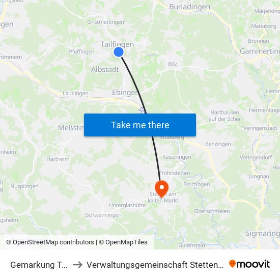 Gemarkung Tailfingen to Verwaltungsgemeinschaft Stetten am Kalten Markt map